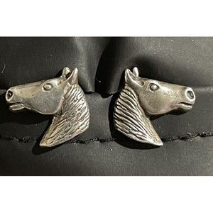 .925 Signed  Sterling Silver HORSE HEAD Post Stud EARRINGS